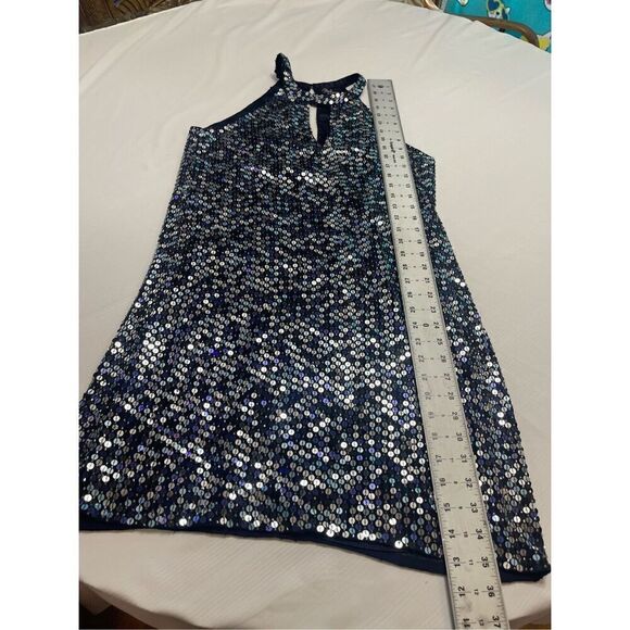 PARKER Sequin Beaded Aquarius Blue Keyhole Halter Cocktail Dress Evening Size 4 - Picture 9 of 14